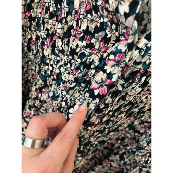 Terra & Sky Dress Multicolor Floral Smocked Midi Side Slits, Sz XL - Picture 6 of 10